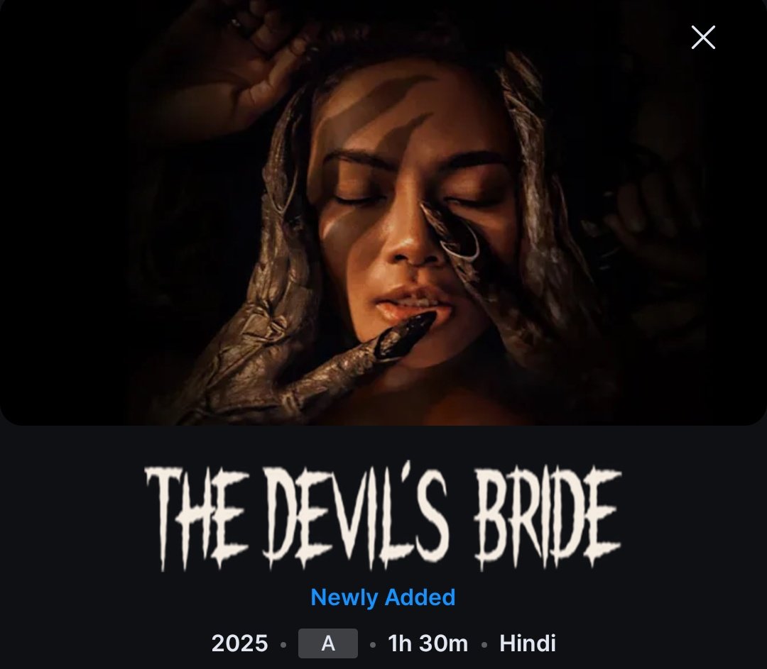 CinemaRareIN's tweet photo. Caught in a strained marriage, Echa finds solace in a man who visits her dreams. But comfort turns to terror when he emerges as a malicious spirit.
Hindi dub of Indonesian film #TheDevilsBride (2025) by #AzharKinoiLubis, now streaming on @JioHotstar. https://t.co/LrmdbXjcdW