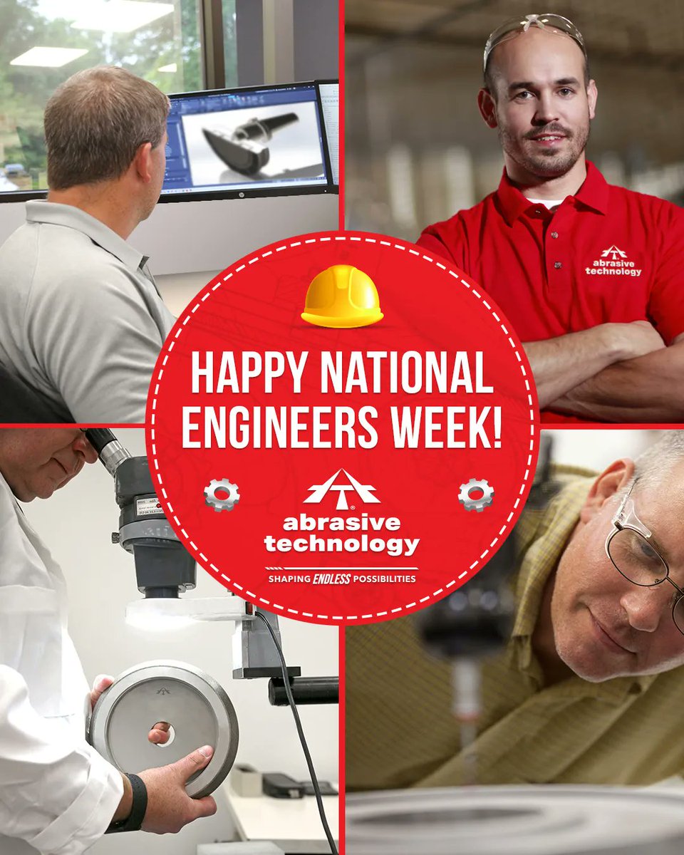 AbrasiveTech's tweet photo. Happy National Engineers Week! 👷‍♂️⚙️Today, we celebrate the innovators, problem solvers, and creators who turn complex challenges into real-world solutions. Your expertise drives progress, fuels innovation, and helps shape endless possibilities across every industry we serve. https://t.co/c55VKfLshS