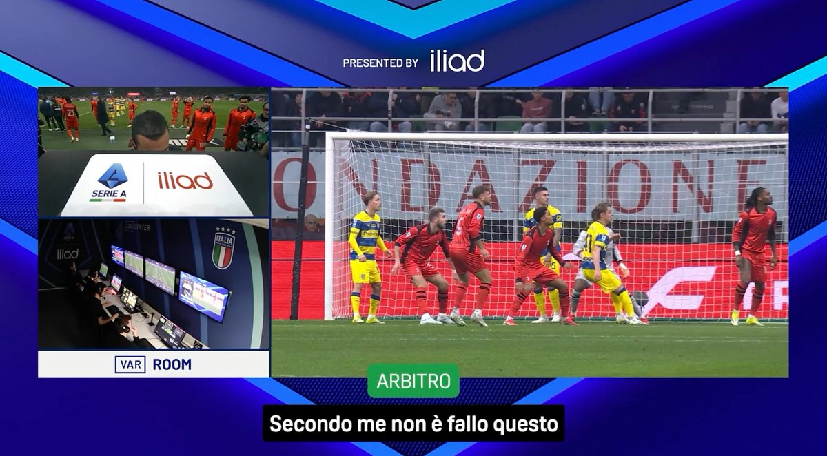 OPEN VAR su Milan-Pama

Tommasi (Commissione Arbitri Nazionale): "Piccinini fischia fallo di Valenti su Maignan. Valenti è fermo, ha il diritto di posizionarsi lì, non fa movimenti ad ostruire Maignan. Non c'è alcun fallo di Valenti su Maignan. E Troilo ruba il tempo a