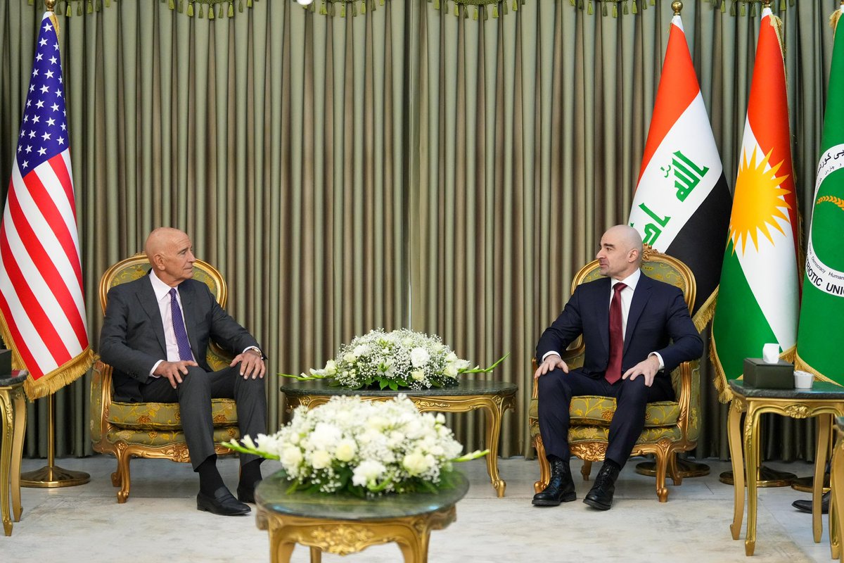 qubadjt's tweet photo. President @Bafeltalabani and I received Ambasador Tom Barrack, President Trump’s Special Envoy for Syria, in Sulaimani to discuss developments in Iraq and the region.

We all agreed that concrete steps need to be taken to remove the obstacles delaying the government formation process in Baghdad. A stable, sovereign, and prosperous Iraq remains a shared priority.

Regarding the Kurdistan Region, we underscored the importance of completing cabinet formation and the necessity of a unified Kurdish voice in both Erbil and Baghdad.
