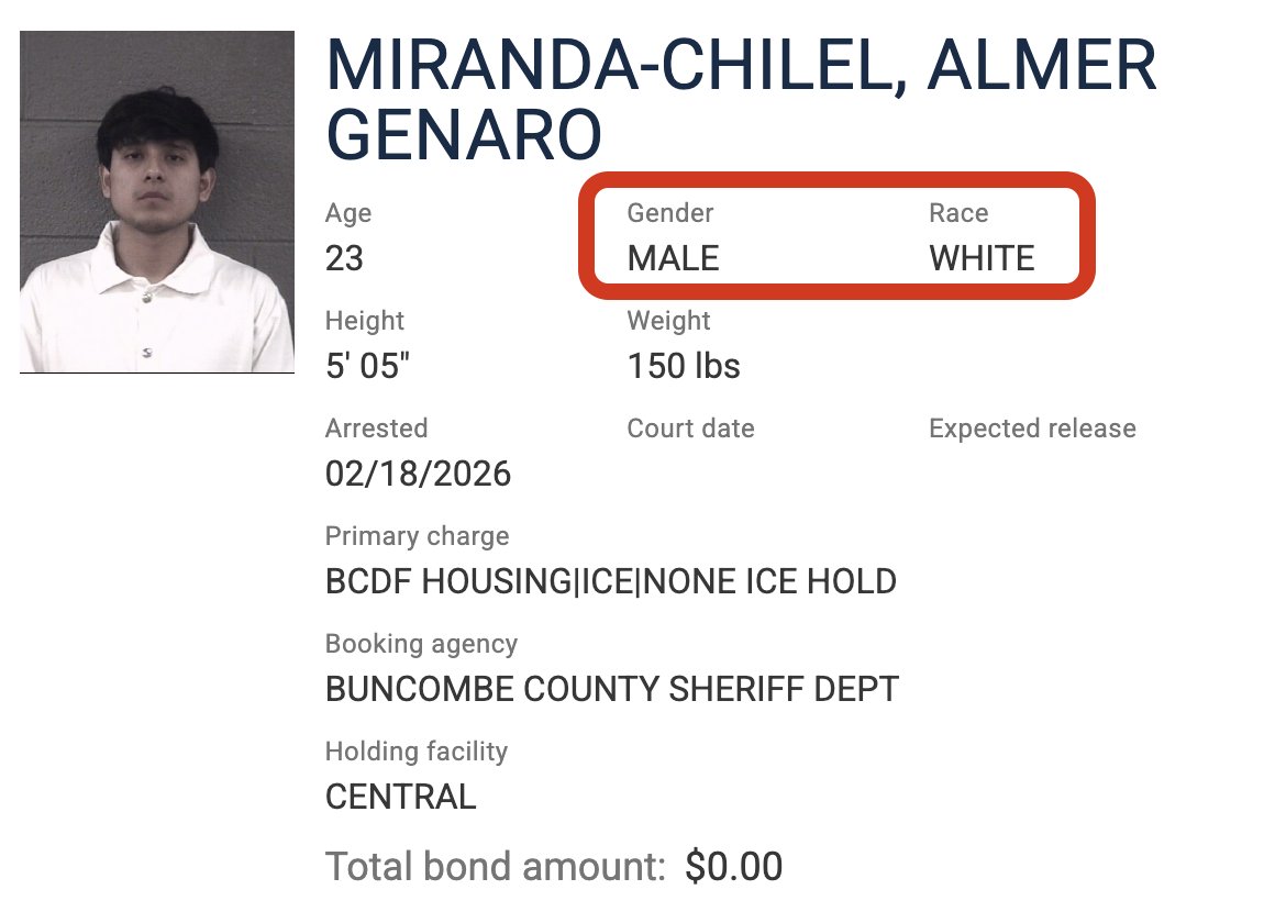 🚨#BREAKING: It has been revealed that the man who r*ped a 14-year-old girl a few miles from my home in Western North Carolina...

...IS ONCE AGAIN AN ILLEGAL IMMIGRANT!!!!!!!!

Almer Chilel is listed as a "WHITE MALE" in the arrest records.

Students spent WEEKS protesting in