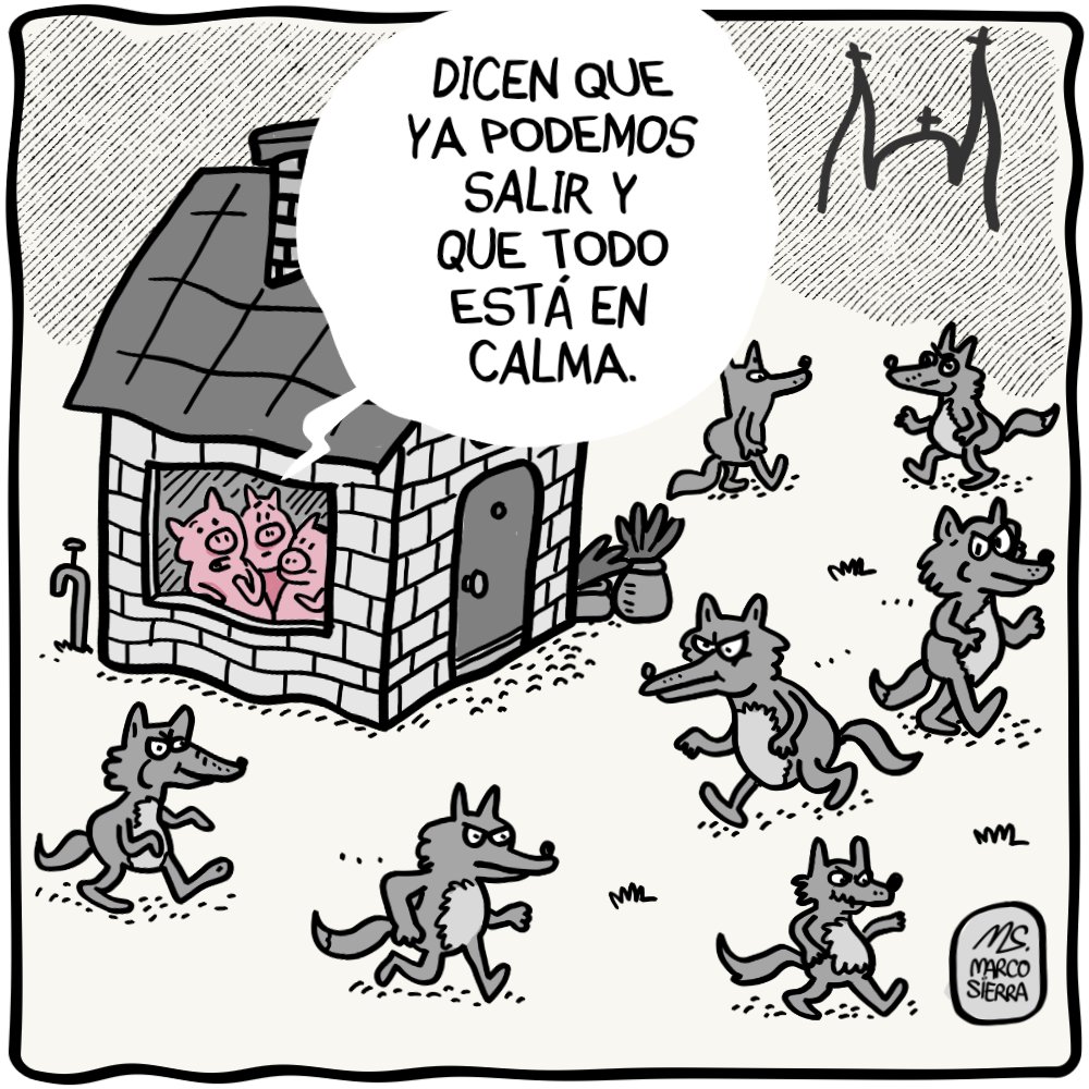 marcosierrax's tweet photo. Hay calma pero no tranquilidad para regreso a la normalidad.
#humor #humorgrafico #trescerditos #jalisco #guadalajara #encierro #seguridad #22feb #narcoestado https://t.co/bGcR32ZgGb