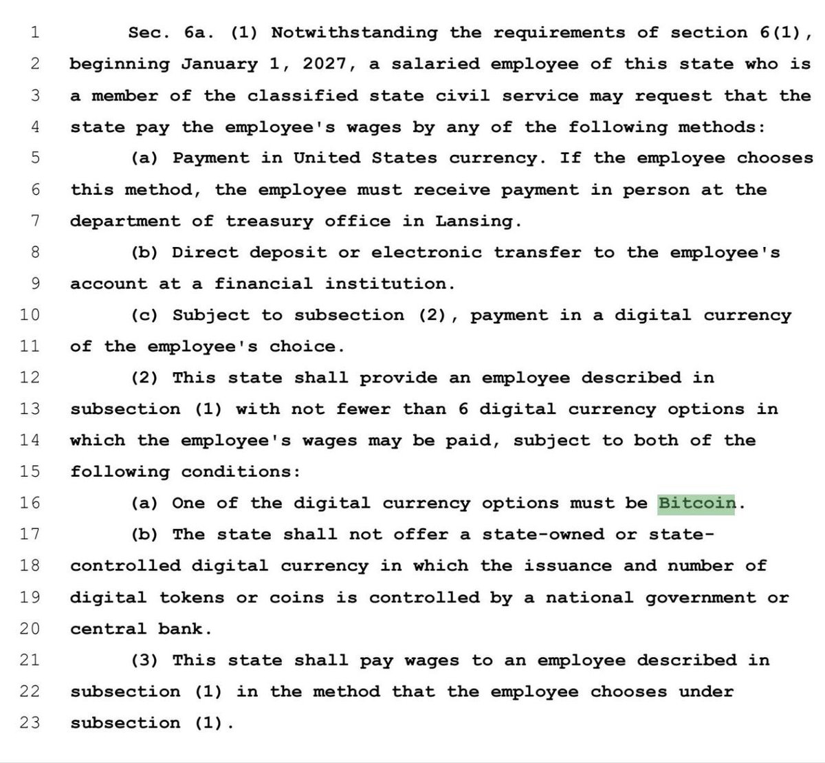🔊BREAKING NEWS: Michigan State Representative Matt Maddock has introduced a bill to allow employees to be paid in Bitcoin and to prohibit the creation of a Central Bank Digital Currency.