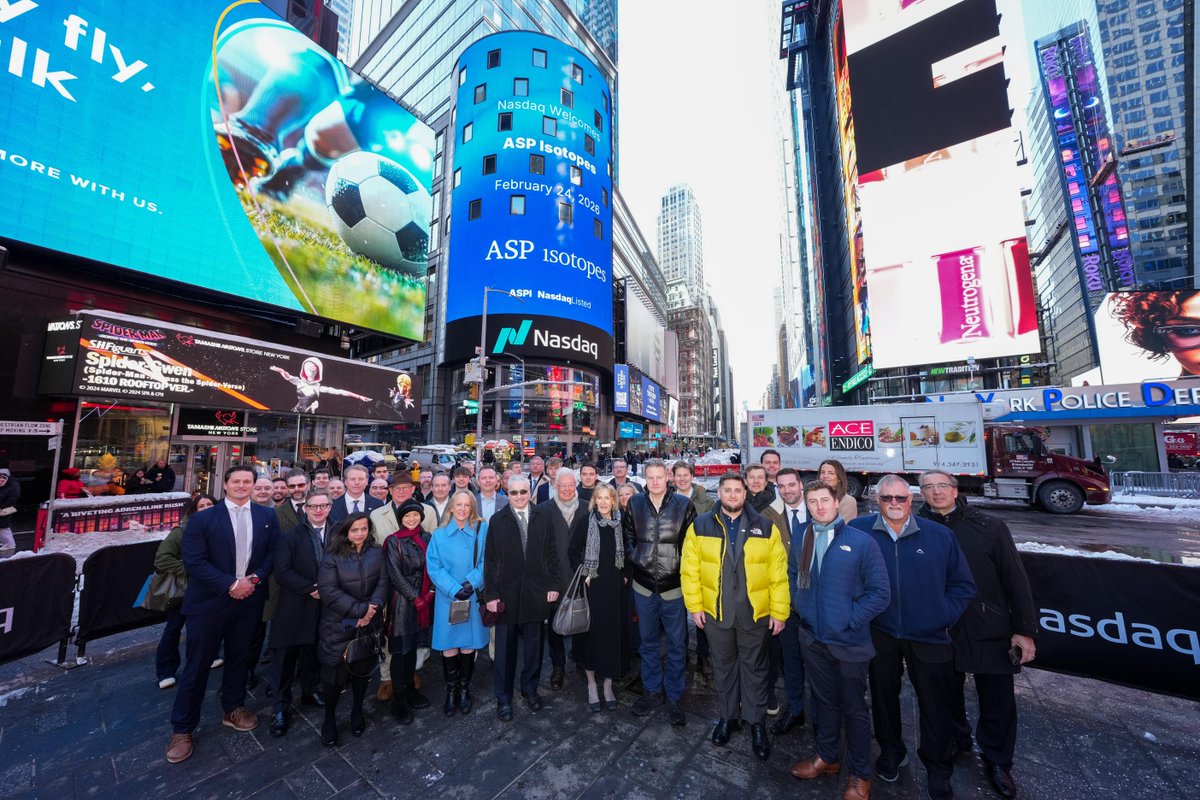 NasdaqExchange's tweet photo. .@ASPIsotopes is a leader in isotope enrichment technology for the medical, semiconductor and green energy sectors.

Honored to celebrate you, $ASPI! #NasdaqListed https://t.co/5PWtlnhbZA
