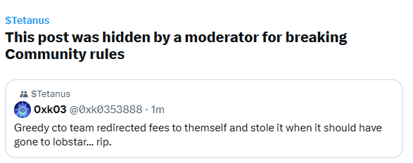 The $tetanus cto team which are running the ca below basically rugged it by redirecting fees and are now silencing anyone who tries to warn others

AVOID THIS CA: 7Gf9g87UqU5nxiruoCLGSdjD7mpq98gUEFjuPNFDpump