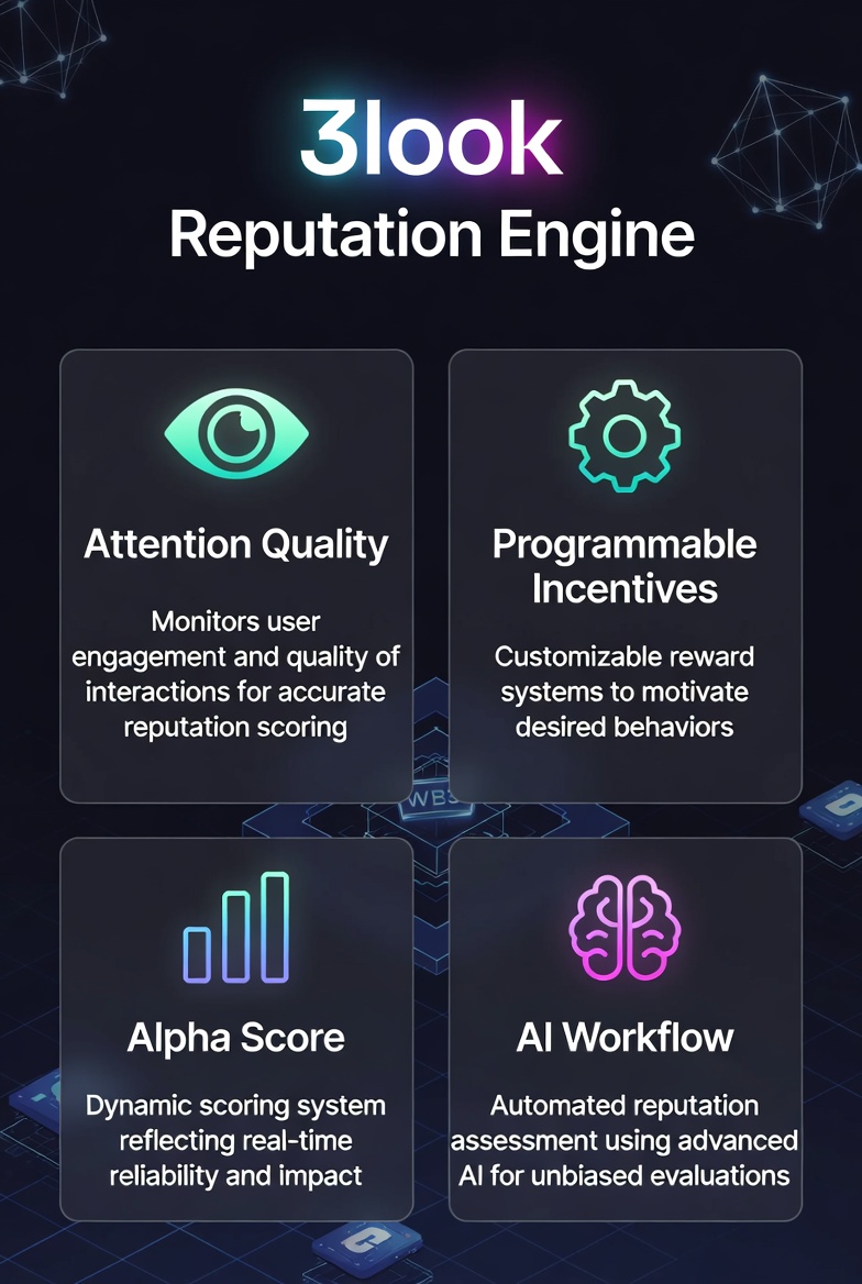“What If 3look Isn’t a Marketing Tool — But a Reputation Engine?”

3look is not just a Web3 marketing platform.
It’s an AI-powered incentive layer built for SocialFi.

1️⃣ From Attention Volume → Attention Quality
Most platforms reward impressions and follower counts.
3look