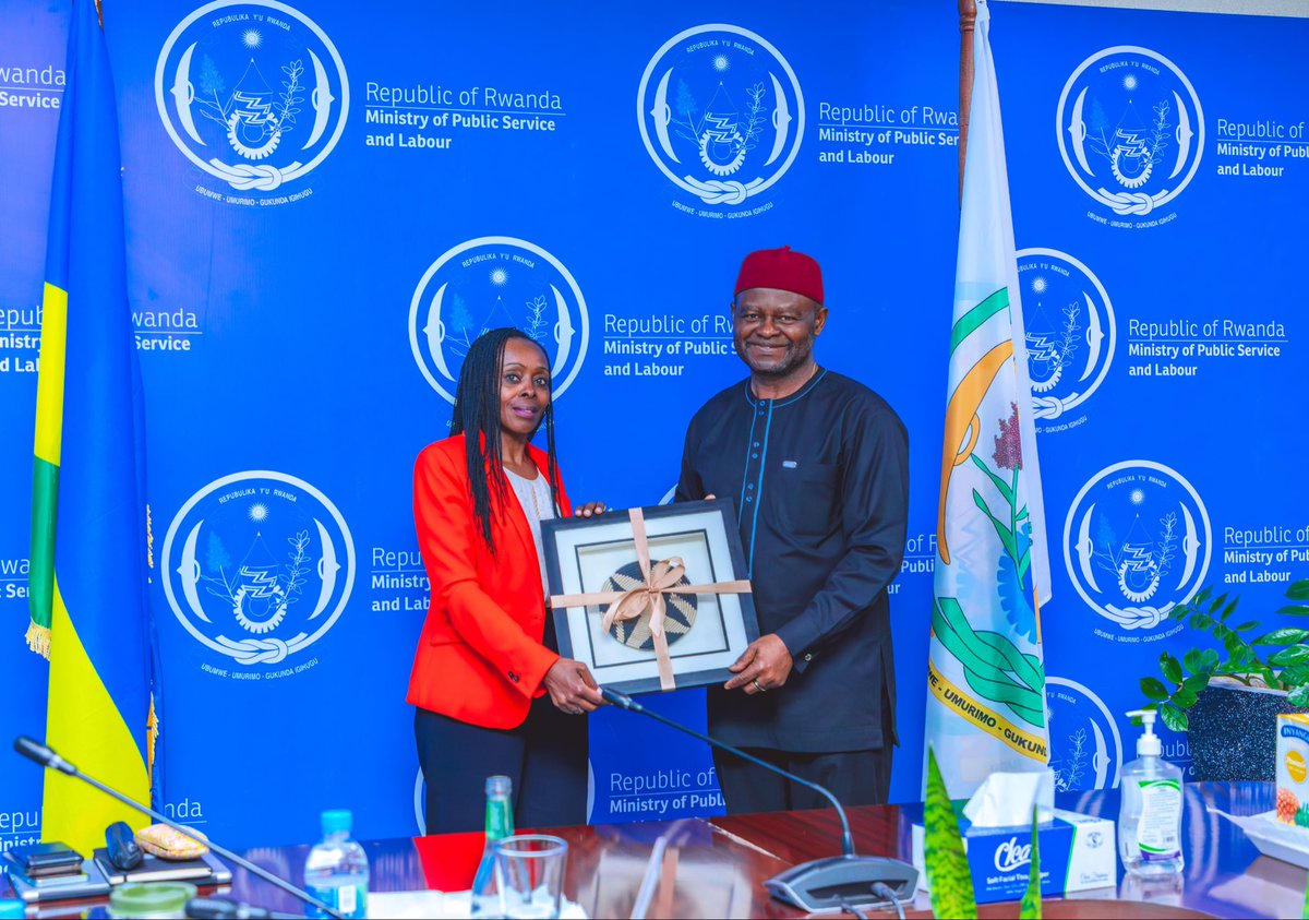 RwandaLabour's tweet photo. This afternoon, Hon. Minister @Nkulikiyinka hosted Mr. Ozonnia Ojielo, United Nations Resident Coordinator in Rwanda, for a farewell courtesy visit as he concludes his tour of duty on 12 March 2026. https://t.co/MVbmdcQH8v