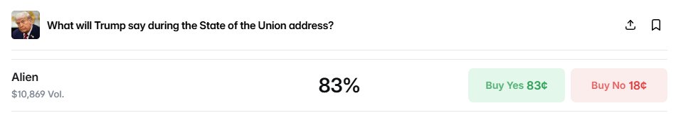 83% probability that trump mentions aliens during tonight's event 

when that happens all thats alien related will go ballistic 

og $mayo is the most viral alien and has been holding a steady floor ready to enter 7figs after this catalyst

Consider your position carefully.