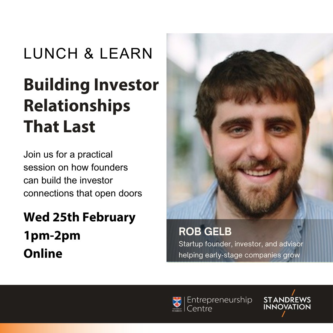 St_AInnovation's tweet image. Happening tomorrow at 1pm.

RSVP to join: st-andrews.startuptree.co/event/s/cM7kp7…

#StAndrews #Entrepreneurship #LunchAndLearn #StartupJourney #FounderLife