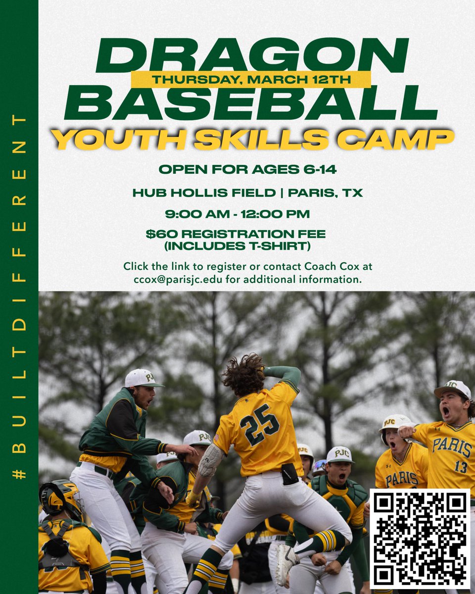 PJCBaseball's tweet photo. Come join us March 12th at “The Hub” for our Youth Skills Camp! Register at the link below ⬇️ We hope to see you there! 

https://t.co/ejy5HWVwOr

#PJCbaseball #BuiltDifferent #BurnEm https://t.co/W72QOwmp5B