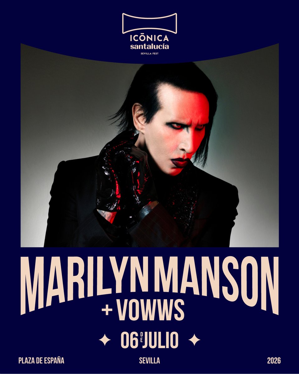 🕷️ El 6 de julio, <a href="/marilynmanson/">Marilyn Manson</a> llega a Icónica Santalucía Sevilla Fest en su ÚNICA FECHA EN ANDALUCÍA ⚡

🔥 Invitados especiales: VOWWS

Una noche tan potente como esta leyenda.
La oscuridad toma la Plaza de España.
🎟️ iconicafest.com/marilyn-manson/

#MarilynManson #VOWWS