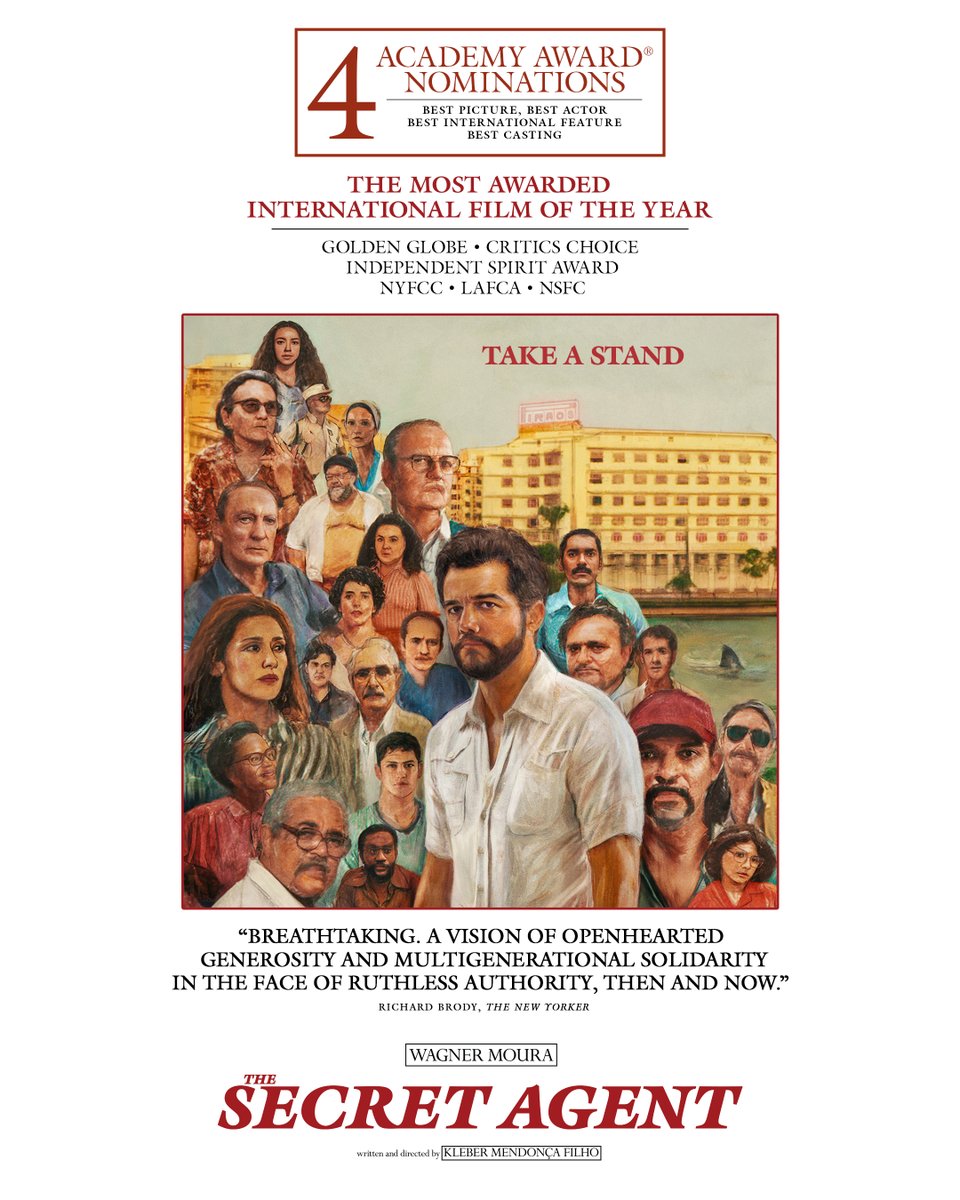 Take a stand. Kleber Mendonça Filho's award-winning THE SECRET AGENT, starring Wagner Moura, is "a vision of openhearted generosity and multigenerational solidarity in the face of ruthless authority."