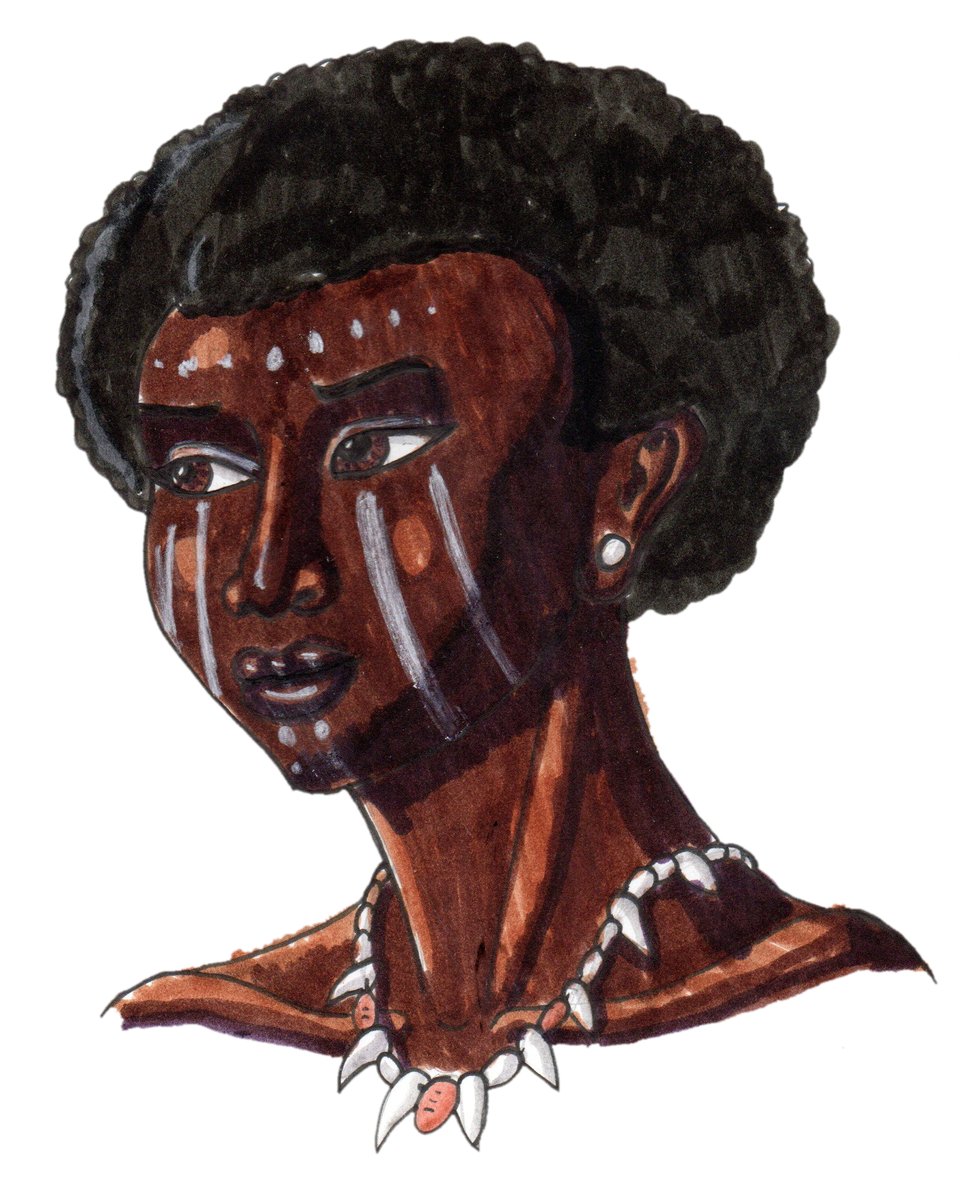BrandonPilcher's tweet photo. Marker portrait of a prehistoric woman with her makeup on. #prehistoric #paleoart #african #blackwoman #womanofcolor #art #artistontwitter https://t.co/450kSA7uM0