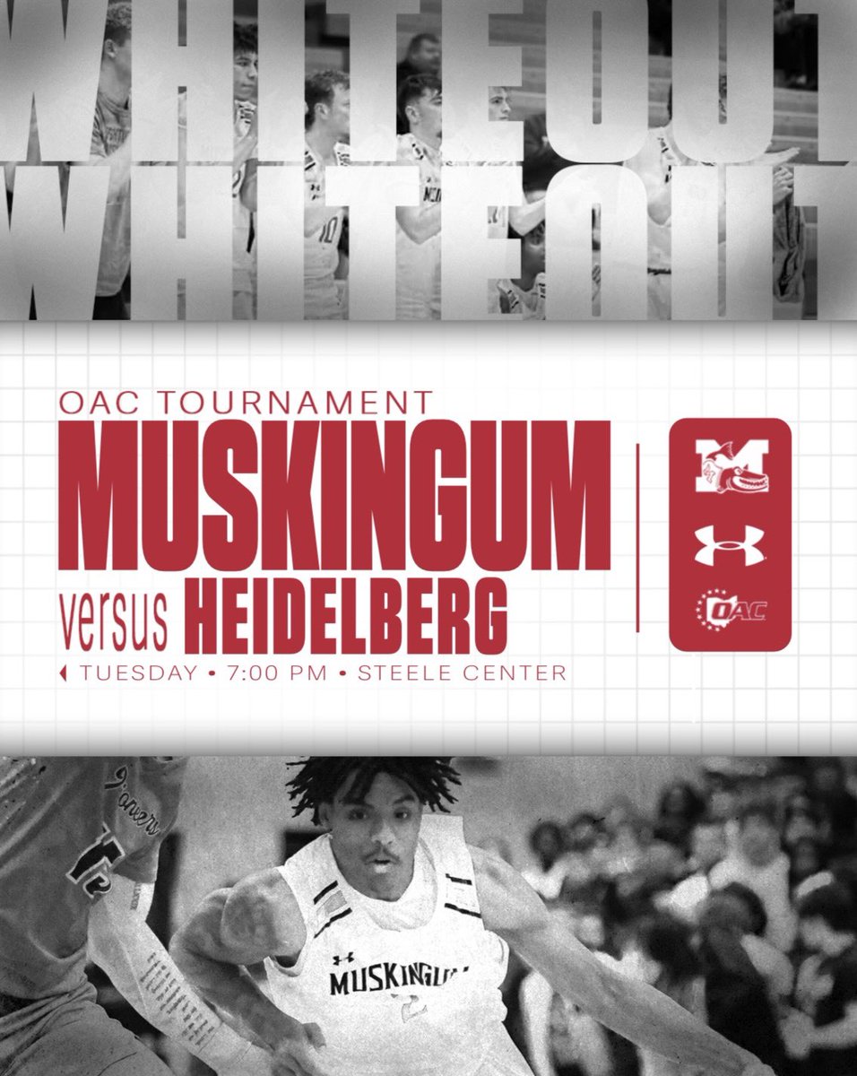FightingMuskies's tweet photo. Men’s Basketball OAC Tournament GAMEDAY! The #4 Muskies will host #5 Heidelberg inside of the Steele Center tonight at 7PM! It is a WHITEOUT! 🔥🏀⚪️
🎉 Special Night at the Steele!
⚪️ FREE white Muskie t-shirt to the first 250 Muskingum students sponsored by 5B’s. ⚪️
👏 Join us as we recognize Sr. Claudia Harrington for scoring 1,000 career points!
🪑🎶 Don’t miss our EPIC halftime musical chairs contest!
🌭 $1 hot dogs from 6-7 PM in the Atrium. 
📊 https://t.co/MSLHAqbG4Y
📺 https://t.co/JsGB803iBK
🎟️ https://t.co/0z88HYfvL9