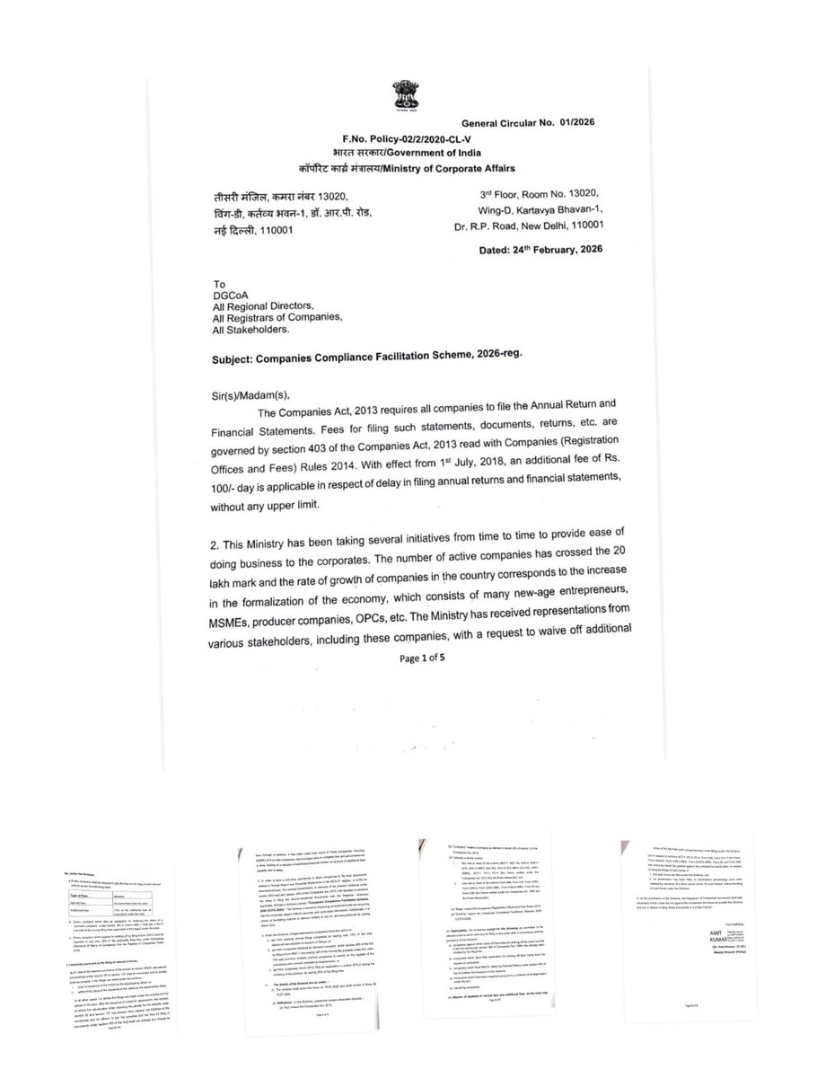icsi_cs's tweet image. #ICSI expresses its sincere gratitude to #MCA for acceding to its request &amp;amp; launching the Companies Compliance Facilitation Scheme (CCFS) 2026, enhancing compliance, strengthening #corporategovernance &amp;amp; promoting #easeofdoingbusiness in India @MCA21India @nsitharaman @hdmalhotra