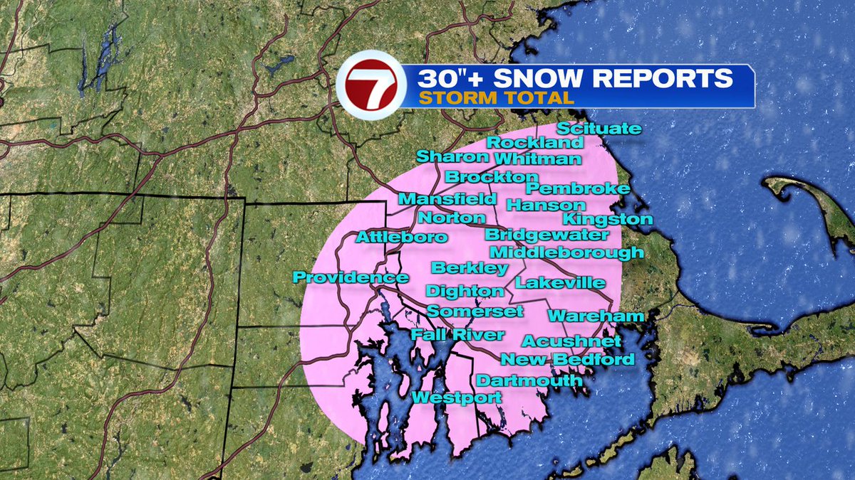 joshwurster_'s tweet photo. 30-36" of snow reported across most of southeastern Massachusetts.

The pink bubble, the general signal of where those snow totals happened, with actual reports from the towns listed out. https://t.co/bFbRHKbhGE