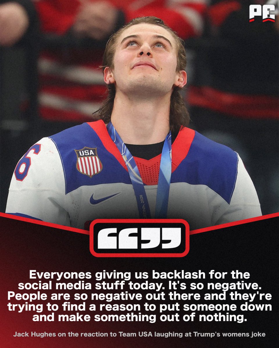 Jack Hughes with a couple of statements regarding Team USA's White House visit &amp; the social media backlash to them laughing at Donald Trump's women "joke."