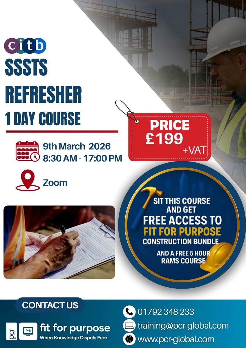PCRGlobal's tweet photo. 🏗️ 👷🏼‍♂️ Is it Time to Renew your SSSTS qualification? 👷🏻‍♀️ 🦺

🚨 Limited spaces available – book now to upskill yourself and your team.

️📞 Call: 01792 348 233
📧 Email: training@pcr-global.com https://t.co/BZDbp8QIak