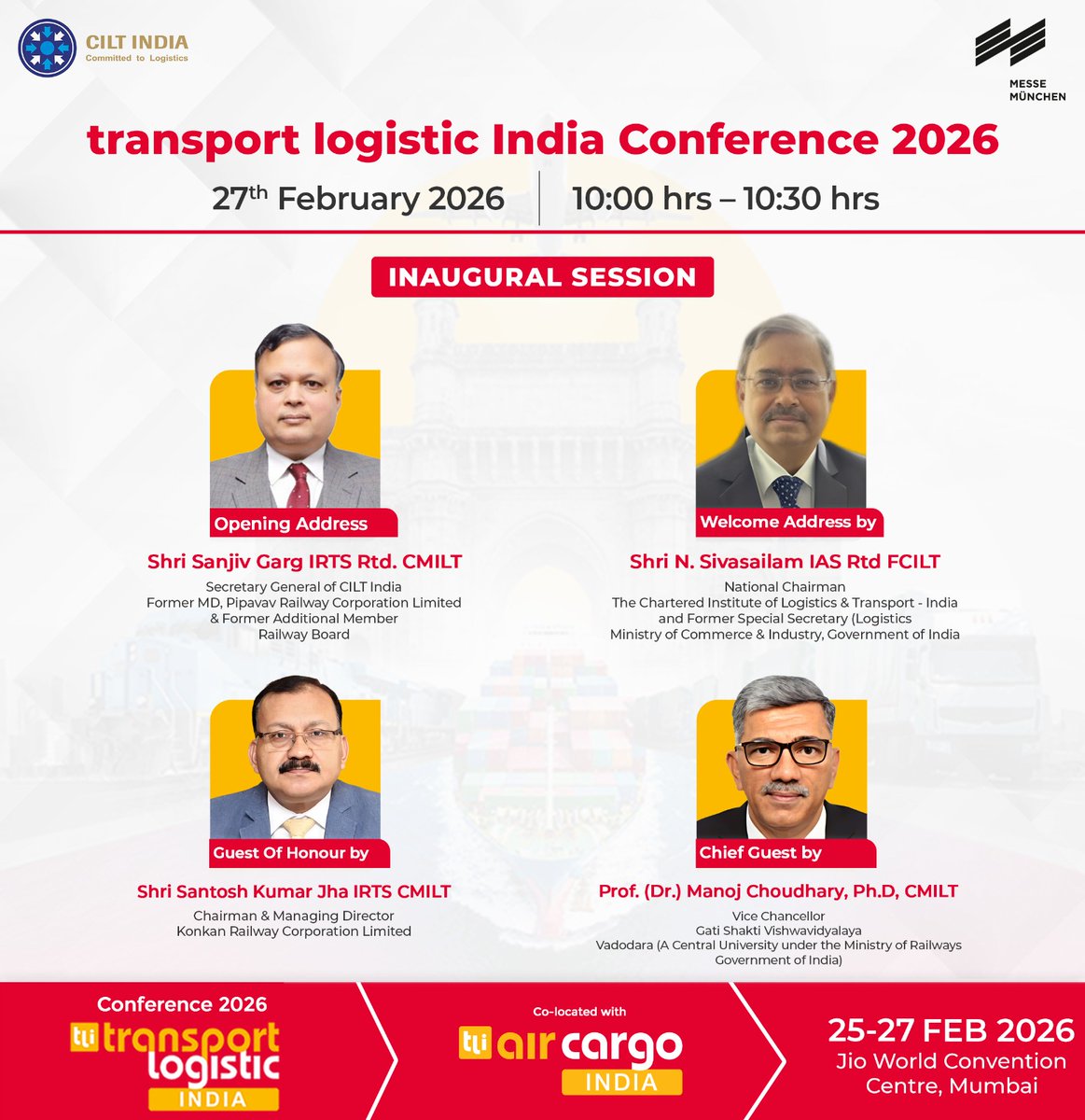 CILT_INDIA's tweet photo. All CILT India members are invited to attend this conference as a Complementary Delegate, without payment of any charges. Members willing to attend may register with your details to Smt. Usha Maurya at: +91 88267 70311 or email to usha.ciltindia@gmail.com by February 26, 2026. https://t.co/PdBN4tIAEG