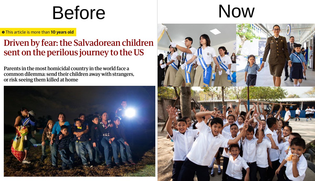 🇸🇻El Salvador's transformation is a MIRACLE

Leftist politicians ran it into the ground:
▸ Murder capital of the world - 106 homicides per 100k
▸ Gangs taxed, terrorized &amp; ruled the streets
▸ Parents sent their own children with smugglers just to keep them alive

One