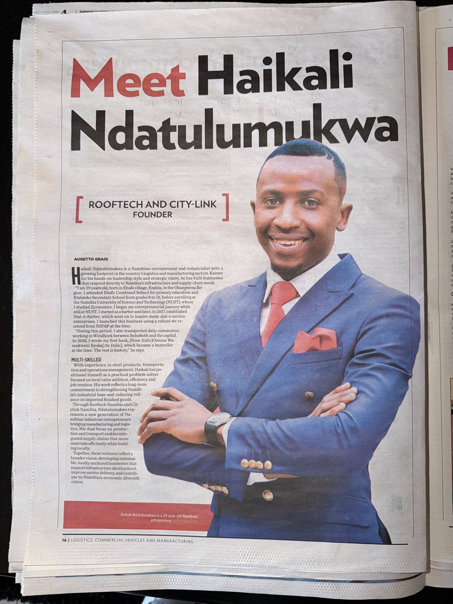 NdatuHaikali's tweet photo. Thank you The Sun for highlighting our journey, showcasing how @RoofTech_Nam and @CityLink_buses are contributing to Namibia’s industrial growth and connectivity. 🎉👏🏾 https://t.co/zVUWyOwapw