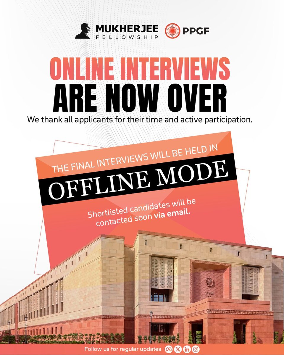 That’s a wrap on Stage 2 Online Interviews!

We now move on to the last and final Round 3 Offline Interviews.
Shortlisted candidates will be contacted shortly via email. So keep an eye out on your inbox!

#MukherjeeFellowship #Interviews #FinalRound #Policy #Leadership