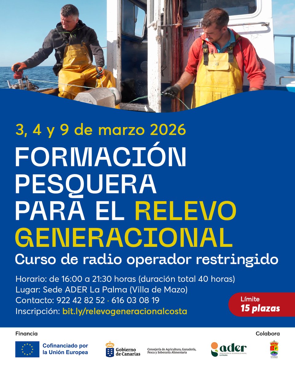 tvlapalma's tweet image. ➡️ADER La Palma impulsa el relevo generacional en el sector pesquero con un curso de Radio Operador Restringido
TVLaPalma.com #TVLaPalma #ADER #Curso #Pesca 

📰Noticia Completa: tvlapalma.com/not/41686/ader…