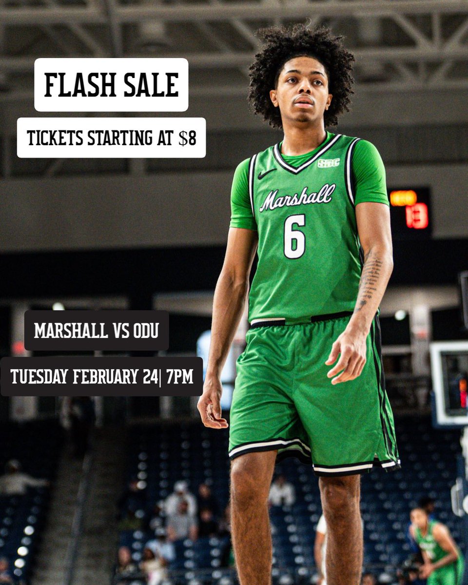 🚨 FLASH SALE ALERT 🚨 

Marshall vs. ODU 
Tonight at 7:00pm

Ticket starting at just $8 - don’t miss your chance to pack the Cam! 

bit.ly/FLASHODU