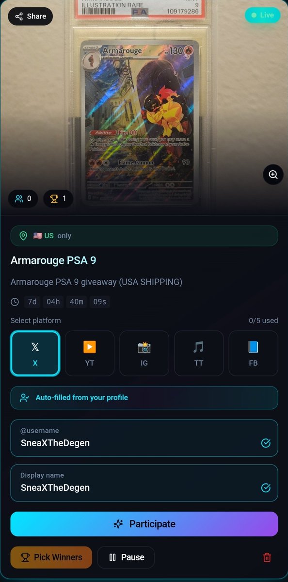 NEW GIVEAWAY ON THE SITE 🔥🔥🔥 

We're going to have alot of giveaways on the site so id recommend checking the site DAILY

Make an account and claim your DAILY EX. More information coming on that soon 👀👀

Raffles will be dropping this week too. So JUICY sealed product

GLHF