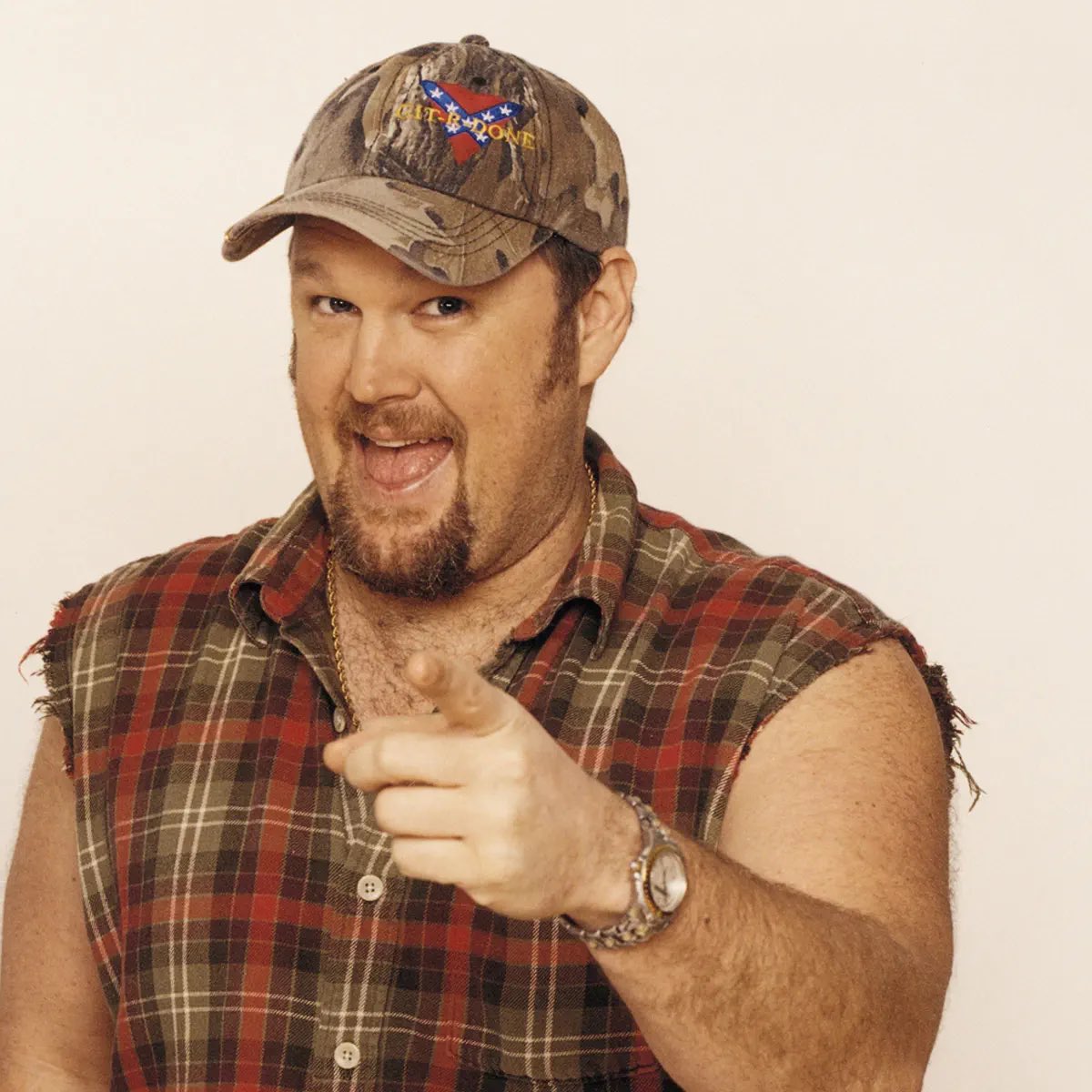 リプを見るとメーターがレッドネック(アメリカ南部の白人貧困層)の擬車化説が出てる。なおレッドネックのおっさんは大体ラリー・ザ・ケーブル・ガイ(↓写真、メーターの英語版CV)みたいな格好。