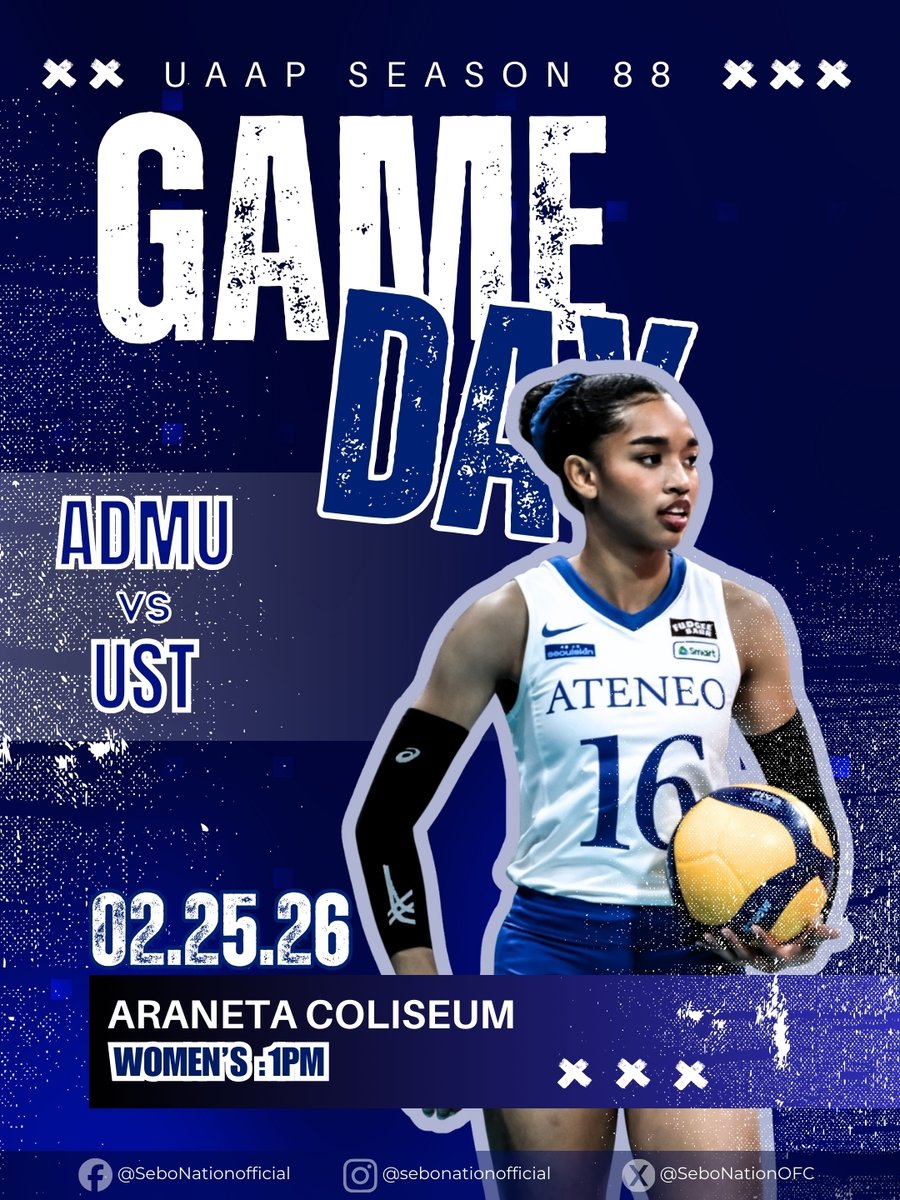 FLYING OUT OF THE SLUMP

It’s the Battle of Bouncing Back as the Ateneo Women's Volleyball Team 💙🦅 (0-2) takes on the UST Golden Tigresses (0-2), with both teams chasing their first win.

Catch the action at 1:00 PM at the Smart Araneta Coliseum.

#8elieveIn8lue #UAAPSeason88