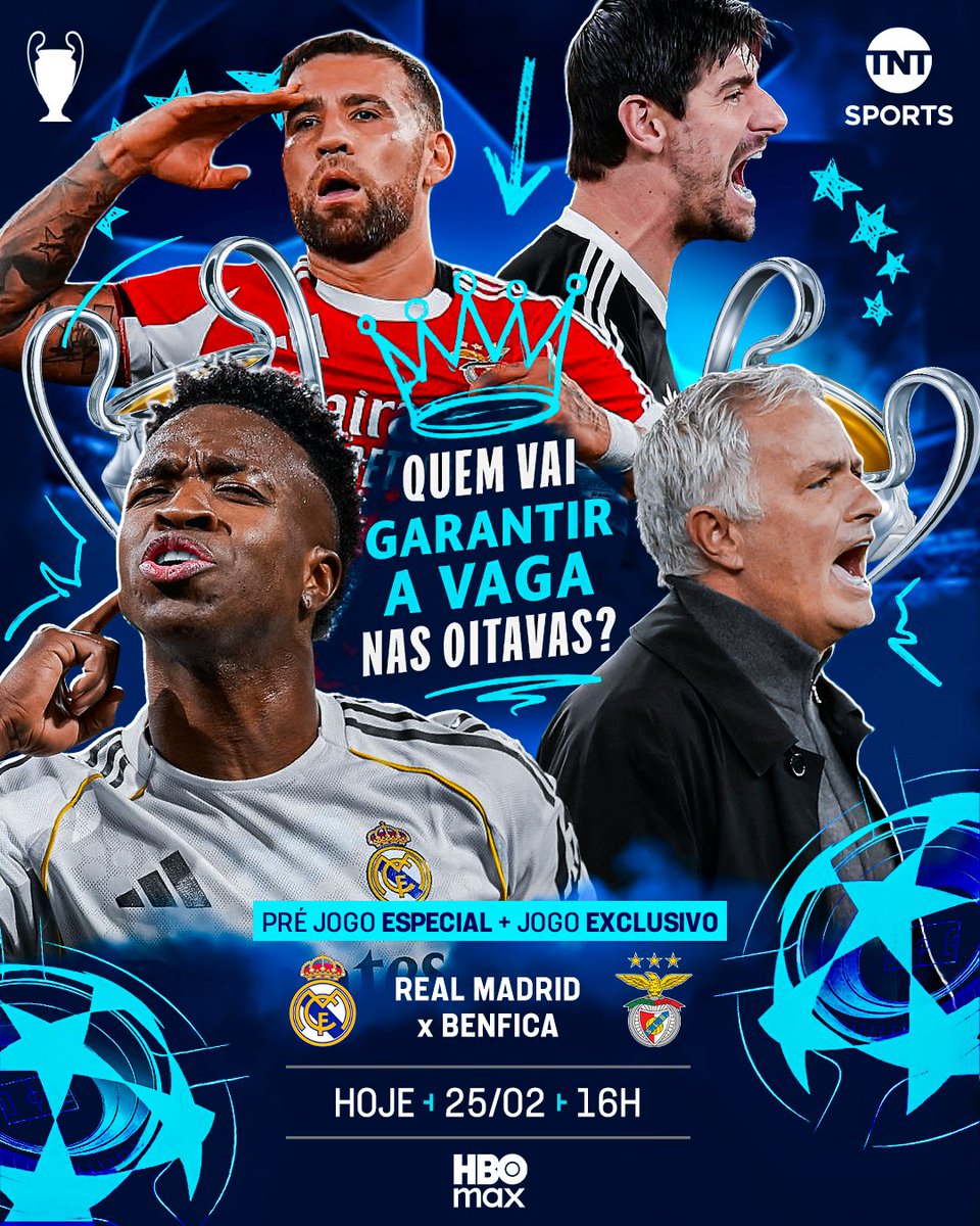 SÓ UM VAI SEGUIR NA CHAMPIONS! ⚔️🔥 É dia de JOGÃO entre Real Madrid e Benfica, valendo vaga nas oitavas, com #PréJogo especial AO VIVO e EXCLUSIVO na @streammaxbr (bit.ly/4ojz64N)! #CasaDaChampions #MFM #HBOMax
