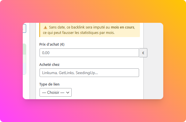 J'ai bricolé un tool pour suivre les BL qu'on achète, leur (dés)indexation, changement de rel, prix d'achat, à qui, où, quelles ancres, liens poussés, date, etc... 

Sans rien dire à Claude il a direct ajouté <a href="/Linkuma_off/">Linkuma</a> en premier dans le placeholder :D 

GG <a href="/Mohamed__l/">Mohamed</a> ! :D