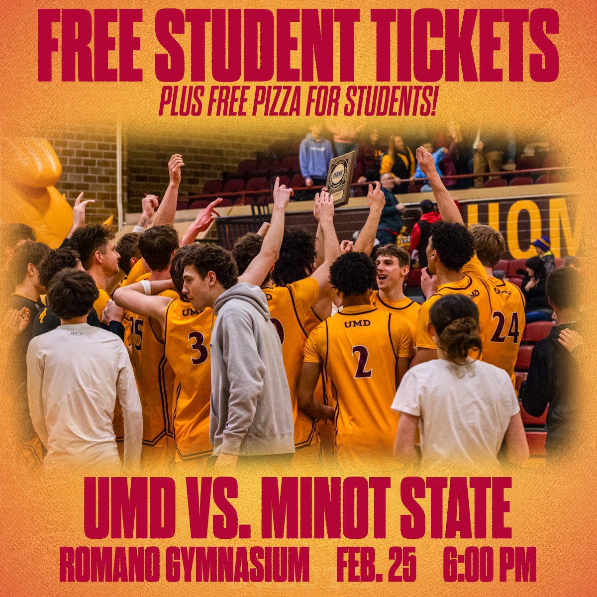 UMDBulldogMBB's tweet image. 🚨 UMD Students 🚨

Tomorrow is NSIC Tournament Gameday in Romano!

🎟️ Free Student Admission
🍕 Free Pizza for Students
⌚️ 6:00 p.m.
📍 Romano Gymnasium

Help the Bulldogs get a Tournament W!

#MakeMoves x #BulldogCountry 🐶🏀