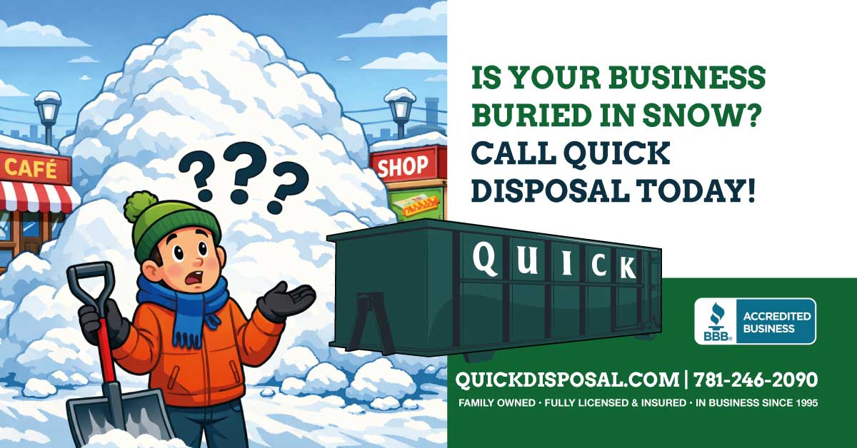 QuickDisposal's tweet photo. Business Owners: Buried in Snow? Quick Disposal Has the Solution!: Don’t know what to do with all the snow piling up around your business? After yesterday’s blizzard, and with more snow in the forecast, commercial properties are quickly running out of… https://t.co/cTiMCTVNzo https://t.co/52YHMhvdKi