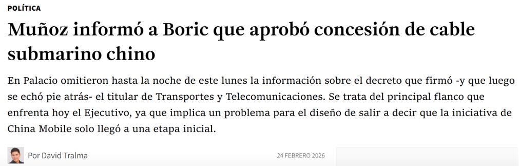 Primero el ministro Muñoz señaló que el proyecto de la concesión del cable submarino estaba en evaluación y después se descubre que el propio Muñoz ya había firmado el decreto de concesión que había sido aprobado por Boric.  En este gobierno todos mienten pero los pillan altiro.