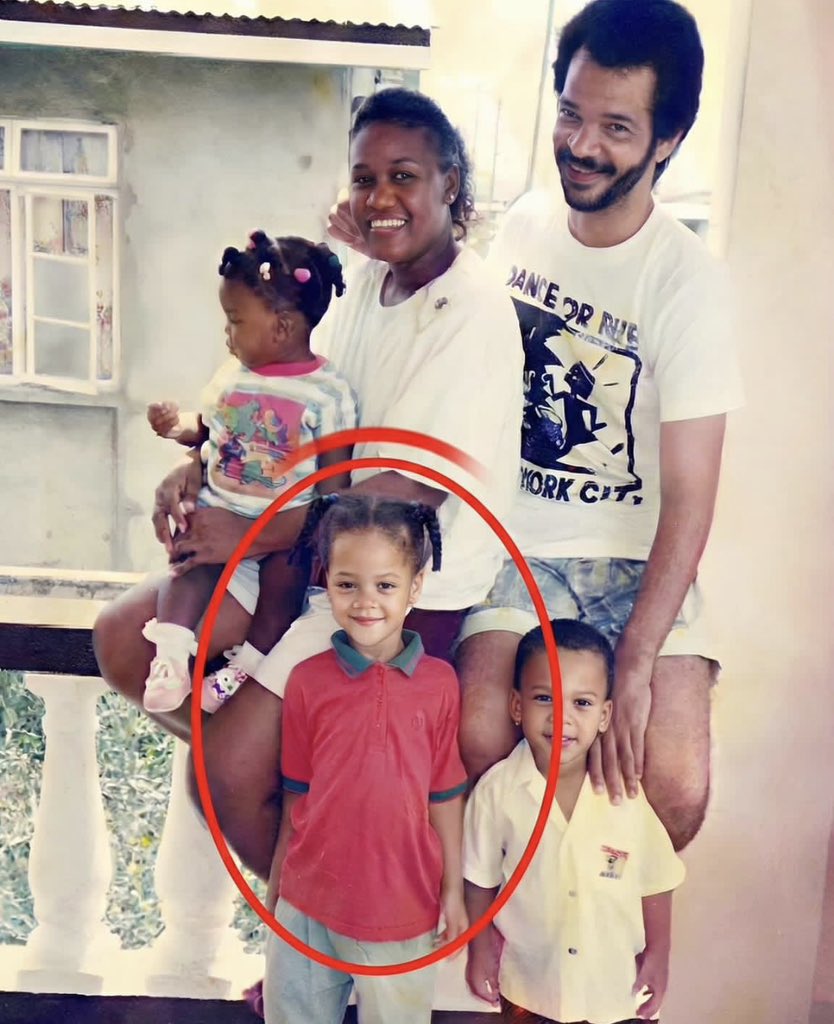A young Rihanna with her mother, Monica Braithwaite, her late father Ronald Fenty (1954-2025), and her siblings in Barbados.