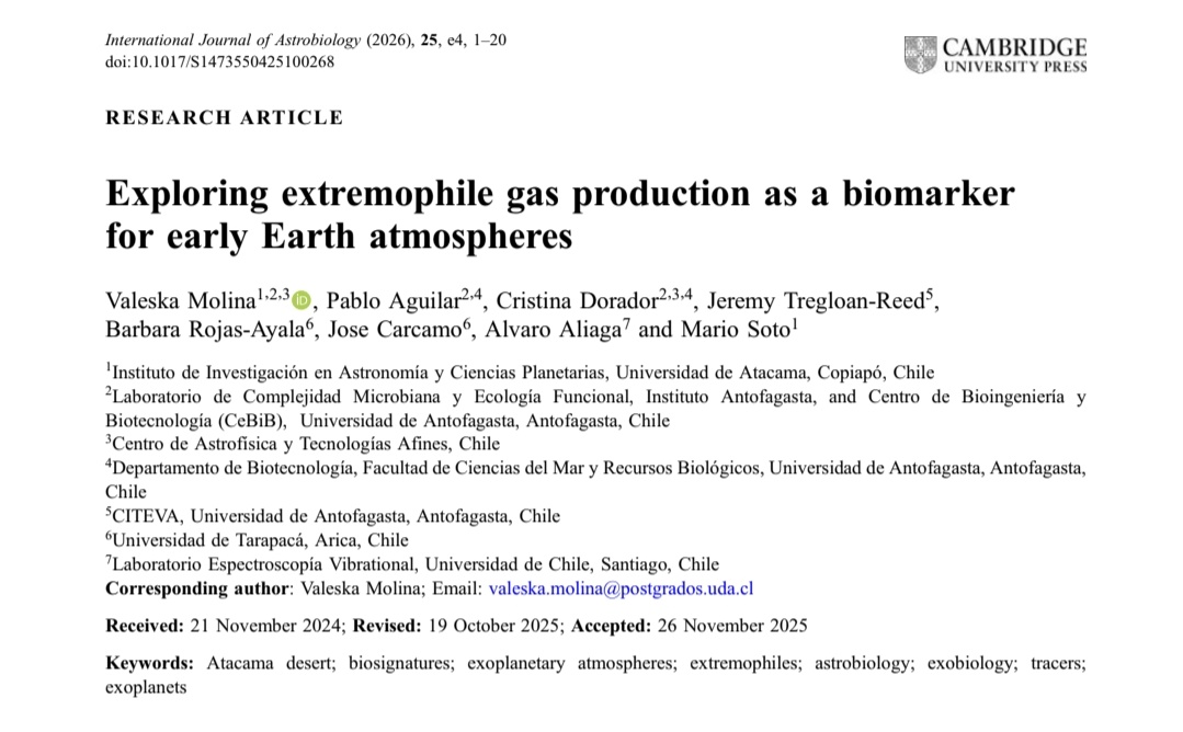 [New MS]: "Exploring extremophile gas production as a biomarker for early Earth atmospheres" #Atacama #Astrobiology #Exoplanets 
cambridge.org/core/journals/…