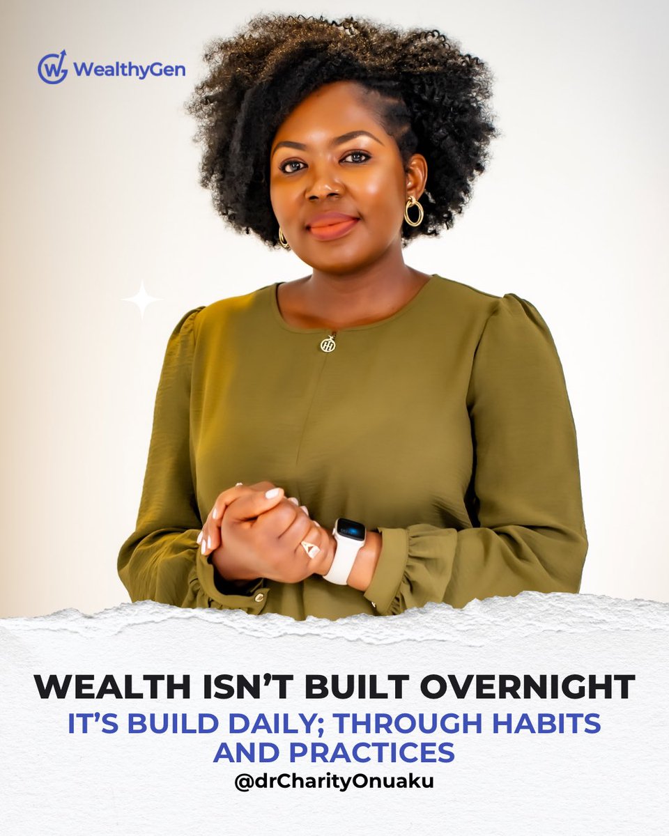 drcharitye's tweet photo. Wealth isn’t built overnight; it’s built daily.

The human mind is wired to gratify immediate results and quick wins. But, If you want to truly build sustainable wealth, do not rely on motivation, rather, rely on habits. 
 
You can build better money habits starting today with these 5 simple daily practices:

 1. Pay yourself first. 
This means Save and Invest before spending. Daily, if possible, bi-weekly, or monthly, with each paycheck or earnings. Automate your savings or investment contributions, even if it’s small. Consistency always beats size.

2. Check your money daily. 
Review your bank accounts, investments, business numbers, and any other financial accounts you have. If you use an all-in-one money app like #WealthyGen, open it daily, review your balances, spending, or net worth. Awareness alone reduces overspending and builds confidence.

3. Spend with intention. 
Before you spend, ask yourself: Does this move me closer to my goals or delay them? Spending on non-essentials can be intentional, as long as it moves you cliser to your goals. 
 
4. Track one win. 
Did you save extra cash? Complete a project? Win a contract? Avoid impulse spending? Track your wins! Write them down in your tracker/planner. You can also share in the comments. Wins build momentum and make consistency easy. 
 
5. End each day with a money reset. 
Review what you spent, what you learned, and one improvement for tomorrow.

💬 Which daily habit do you already practice that has worked for you?

I’m Dr. Charity Ezenwa-Onuaku, and I’m building WealthyGen to advance global financial literacy and drive sustainable wealth creation.

Download the WealthyGen App.
Track your finances, build better money habits, learn from expert-led conversations, and grow lasting wealth. https://t.co/IRou7ahwYW

#personalfinance #WealthMindset #BehavioralFinance #FinancialLiteracy #SmartMoney
