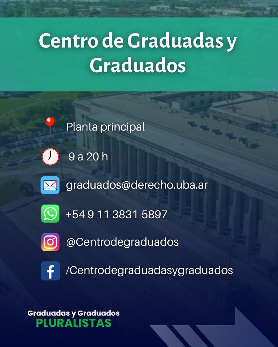 GradPluralistas's tweet photo. 📲📧 La Facultad de Derecho cuenta con múltiples espacios pensados para acompañar tu desarrollo profesional, académico y docente. Muchas veces no los tenemos presentes… y pueden hacer la diferencia.

Te dejamos algunos contactos p/que los tengas a mano 🙌 

#GraduadosPluralistas https://t.co/bncSIt8ODa