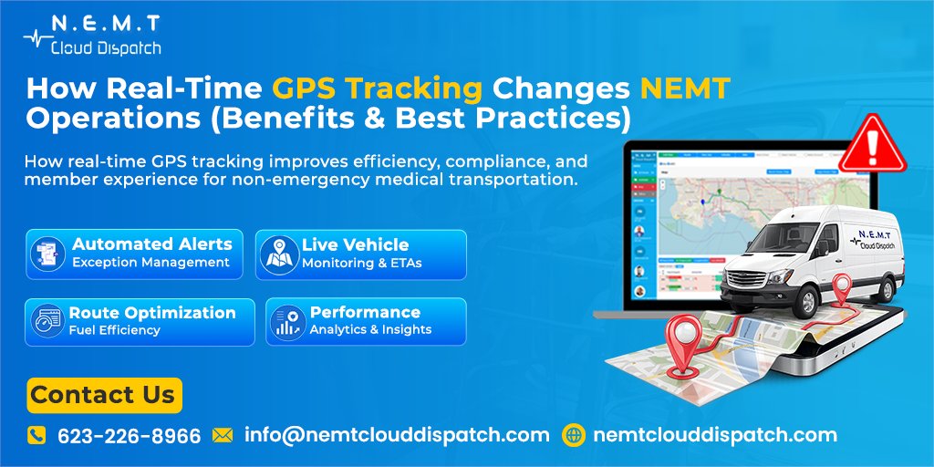 Real-Time GPS Tracking is transforming NEMT operations! 🚑
📍 Live Vehicle Tracking
🗺️ Route Optimization
⏱️ Accurate ETAs
⭐ Better Patient Experience
Boost efficiency &amp; fleet visibility with NEMT Cloud Dispatch.
👉 nemtclouddispatch.com/schedule-demo/
 #GPSTracking #HealthcareLogistics