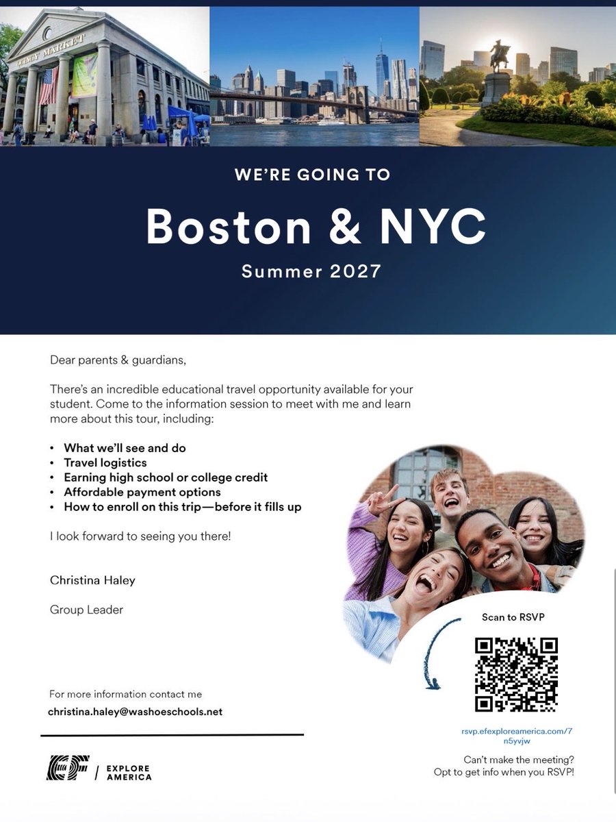 Clayton Students we are going to Boston and NYC next year!  So many awesome places and meaningful links to our lessons. Sign-up today!