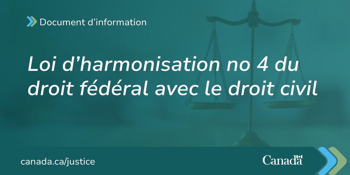 JusticeCanadaFR's tweet photo. (1/2) Le #GC a déposé aujourd’hui un projet de loi visant à harmoniser les lois fédérales avec le droit civil du Québec ainsi qu’avec la common law des autres provinces et territoires, dans les deux langues officielles. https://t.co/9HogMM5Yel https://t.co/cGg4LeQHSc
