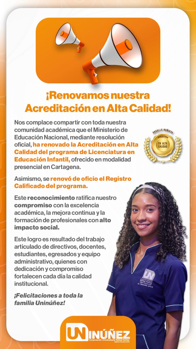 CURNHumanidades's tweet photo. ¡Renovamos nuestra Acreditación en Alta Calidad del Programa de Licenciatura en Educación Infantil de @uninunez! https://t.co/JORZDqZcAC