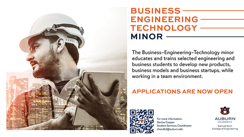 The Business-Engineering-Technology (B-E-T) Minor equips business and engineering students with the leadership, innovation and strategic skills needed to bring products from concept to market.

eng.auburn.edu/insy/research/…

#Auburn #Engineering #Business #ProductInnovation