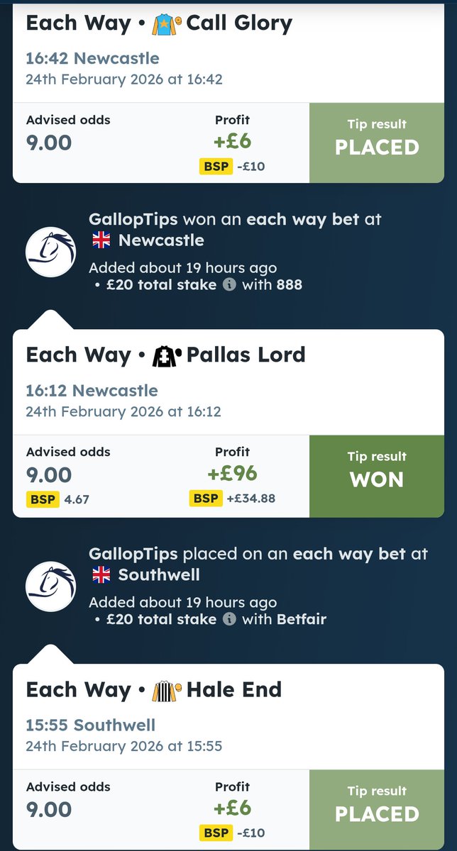 PREMIUM FREE WEEKLY GALLOPTIPS
Discipline, Analysis &amp; daily results .         
Join now: t.me/GallopTips 
#Newcastle #WOLVERHAMPTON #UKHorses #DailyTips #BettingExpert #HorseTips
