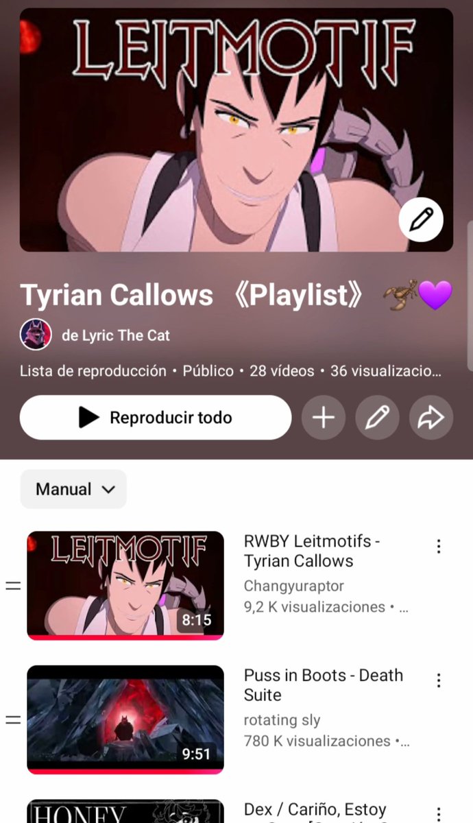 TheRealLyricCat's tweet photo. #RWBY #RWBYSpanish #TyrianCallows
Otro Dato Curioso: Hace tiempo hice una playlist basada en Tyrian, obviamente con canciones que sentía que podían conectarse y representar de alguna forma al personaje: https://t.co/wM6HFoLhLE https://t.co/YyWyHRS8Yb