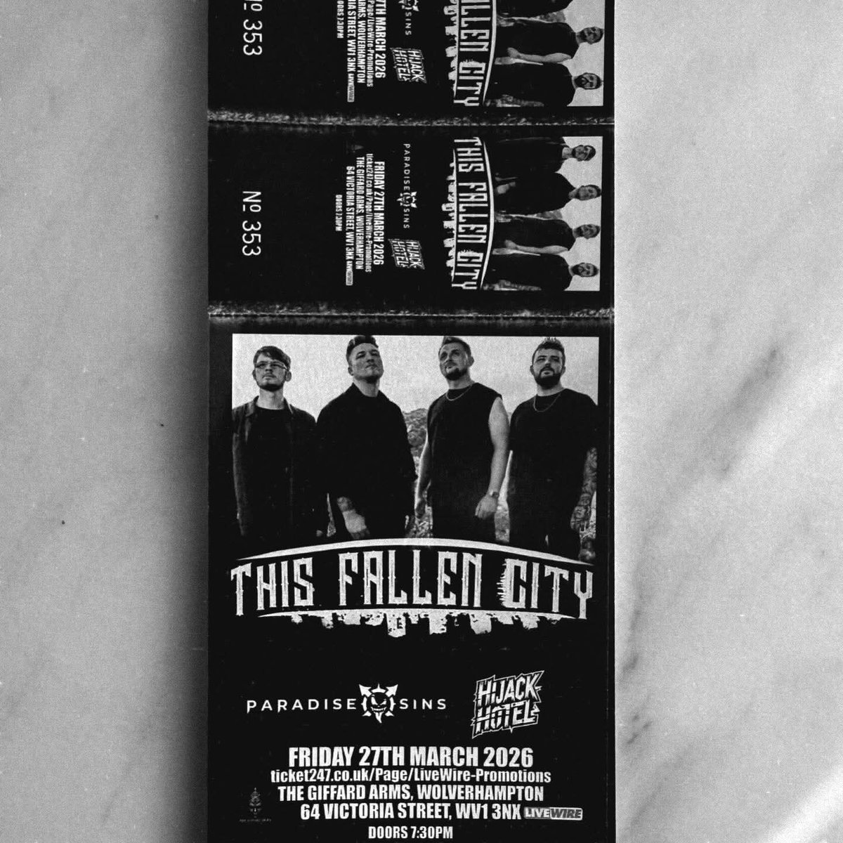 ThisFallenCity's tweet photo. We’re headlining @giffardarms Wolverhampton Friday 27th March 2026. Doors 7:30pm with the awesome Paradise Sins + @HijackHotel joining us🖤

Get your tickets now, either by messaging or clicking the link below!

Let’s pack it out🔥🤘🏻

#thisfallencity #wolverhampton #gig #newmusic https://t.co/mhAnu84KWi