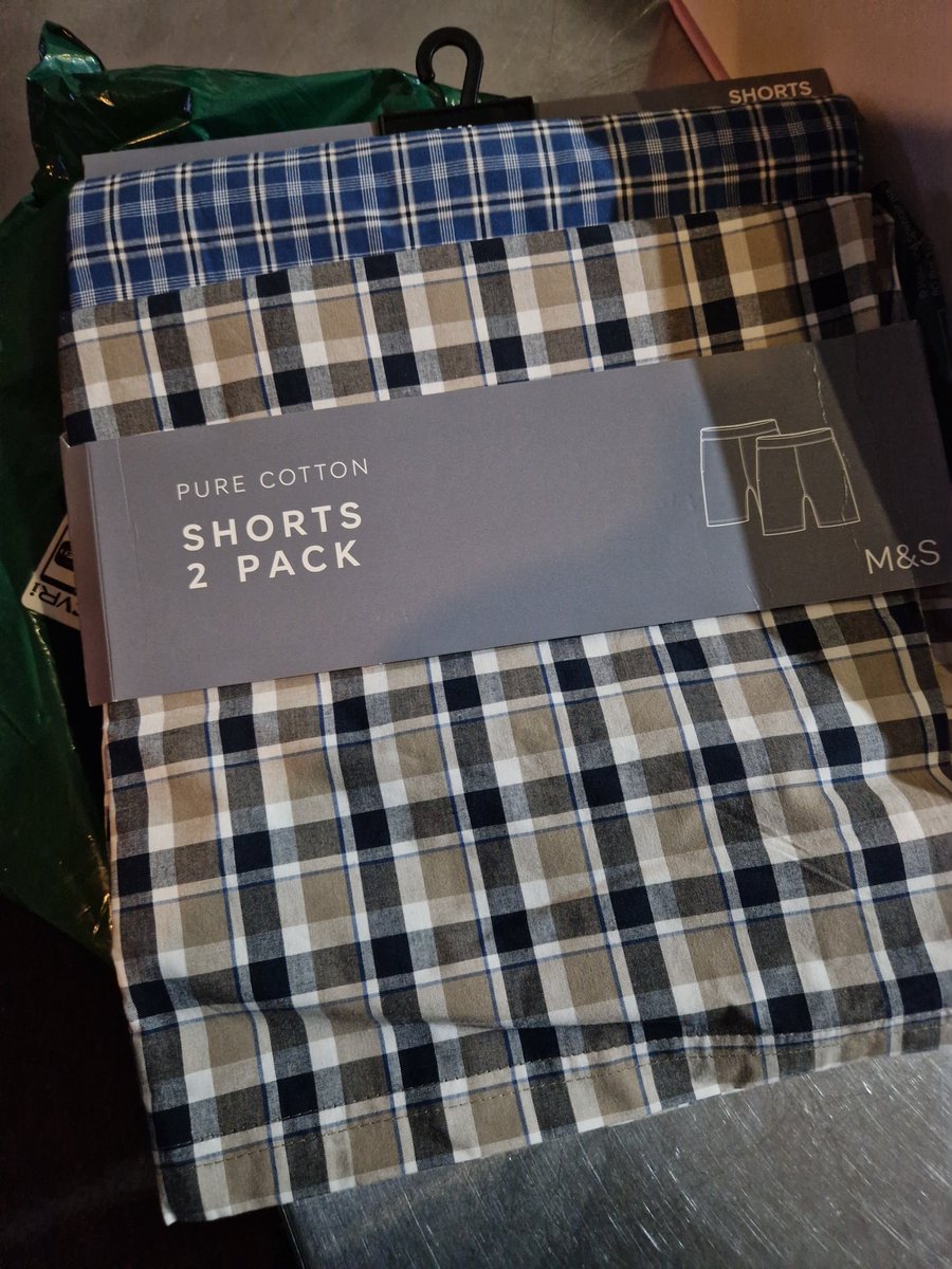 KrispymooScott's tweet photo. @marksandspencer can you please help? I ordered ladies Pyjamas as pictured, and got two pairs of men's shorts. Can't find a suitable option for support online. https://t.co/dLoGYNtTqp