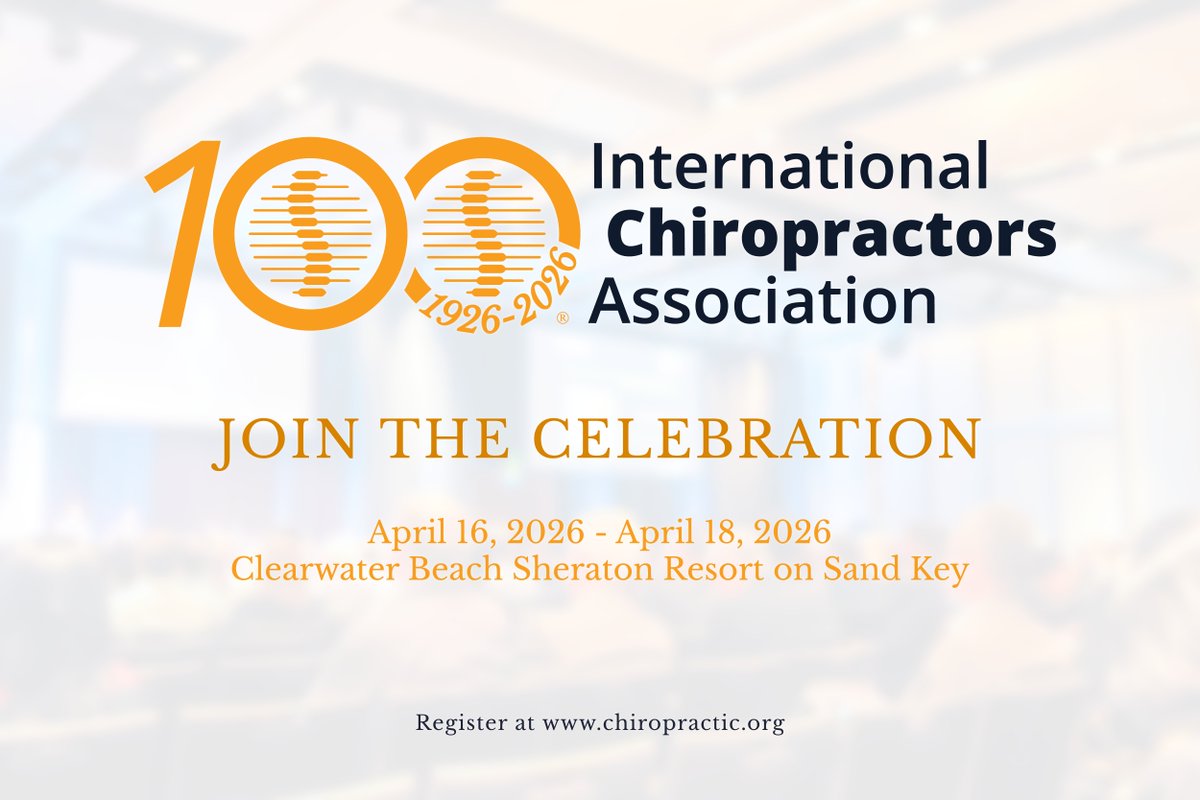 ICAChiropractor's tweet photo. 100 Years.
One Profession.
One Unforgettable Weekend.

Be in the room where chiropractic history is honored — and the next 100 years begin.

Join us in Clearwater, FL | April 16–18

Register now and be part of the centennial moment. 
https://t.co/VvVyNPweTp https://t.co/NPxQ5HKTSU